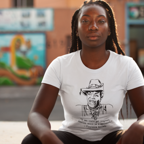 Florynce Kennedy If Men Could Get Pregnant Relaxed t-shirt lifestyle Florynce Kennedy If Men Could Get Pregnant Relaxed t-shirt worn in a lifestyle photo